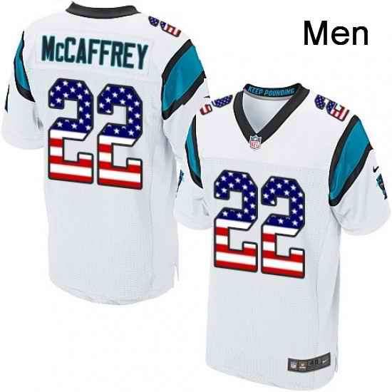 Mens Nike Carolina Panthers 22 Christian McCaffrey Elite White Road USA Flag Fashion NFL Jersey